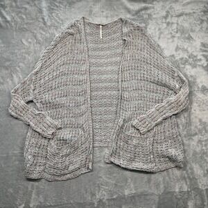 Free People Cardigan Womens Grey Marled Open Knit Oversized Pockets XS